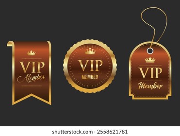 VIP member golden luxury label premium quality certificate ribbons vector illustration