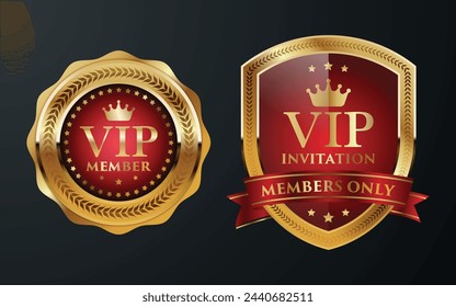 VIP Member Red and Golden Badge Vector illustration