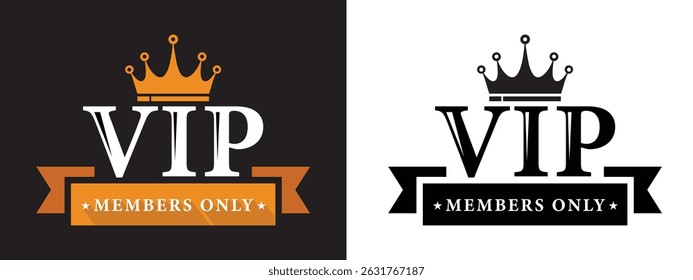 VIP Members Only Crown Logo in Black and White Background