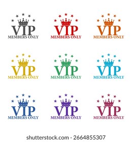  Icono de los miembros del VIP aislado solamente en el fondo blanco. Establecer iconos de colores