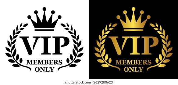 VIP members only logo for business card, label, badge. Vector template on transparent and dark backround