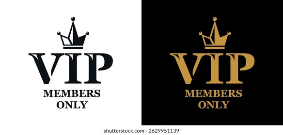 VIP members only logo for business card, label, badge. Vector template on transparent and dark backround