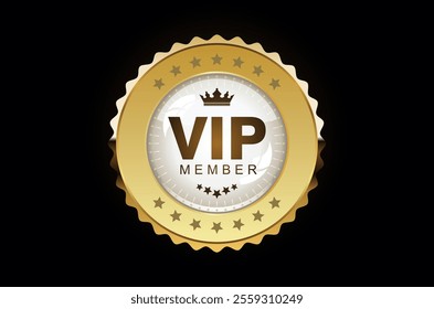 VIP membership golden label or badge stock illustration isolated on black background 