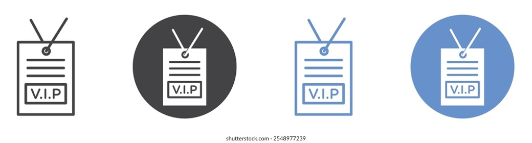 VIP neck tag icon flat line symbol set.