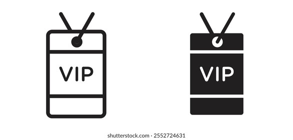 VIP neck tag vetor ícone definir preto preenchido e estilo contornado.