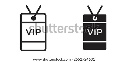 VIP neck tag vector icon set black filled and outlined style.