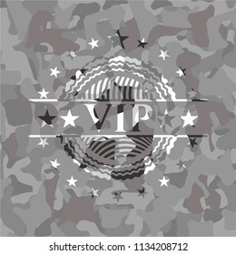 VIP on grey camouflage texture