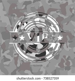 VIP on grey camouflage texture
