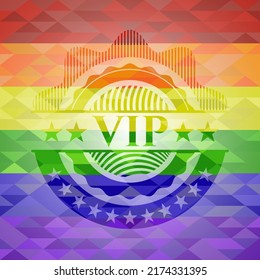 VIP on mosaic background with the colors of the LGBT flag. 
