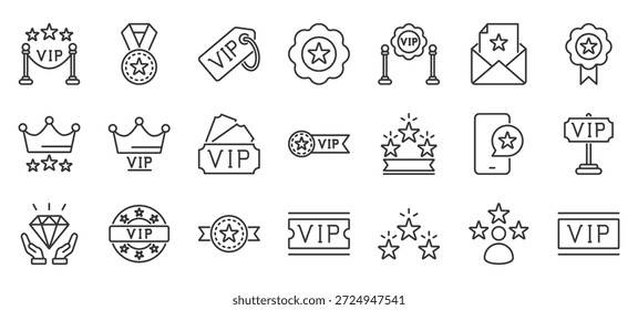 vip outline icon pack collection of vip, luxury, premium, gold, elegant, exclusive, golden, card, royal, crown icon