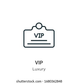 Icono vectorial de contorno Vip. Icono de vip negro en línea delgada, ilustración de elemento simple vector plano del concepto de lujo editable trazo aislado en fondo blanco