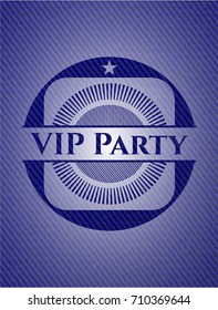 VIP Party badge with denim background