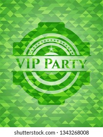 VIP Party green emblem. Mosaic background
