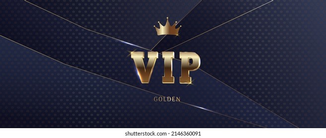 VIP Party Invitation with Gold Crown and Sequins. Radiance and light on a dark background. Premium invitation card. Grand opening banner. Gold luxury elegant vip. Vector