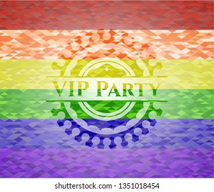 VIP Party on mosaic background with the colors of the LGBT flag