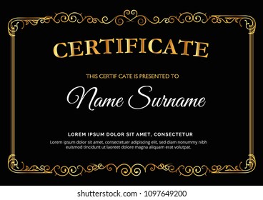 VIP party premium certificate, Black and golden design template with decorative floral background.card poster flyer.concept for gift coupon, invitation, certificate, fly er, banner, ticket.