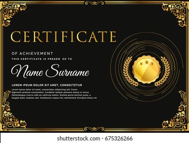 VIP party premium certificate, Black and golden design template with decorative floral background.card poster flyer.concept for gift coupon, invitation, certificate, fly er, banner, ticket.