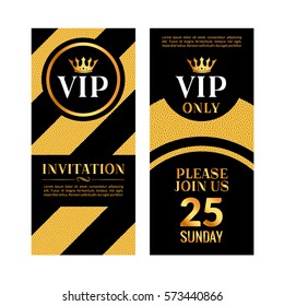 VIP party premium golden invitation card design. Quilted party banner certificate. Vip club with crown decoration. Elegant premium invitation.