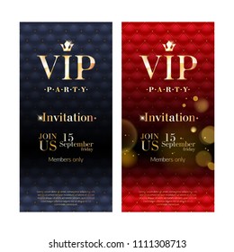 VIP party premium invitation card poster flyer. Black and red design template. Quilted pattern decorative background with glow.