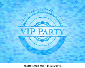 VIP Party realistic sky blue emblem. Mosaic background