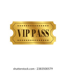 VIP pass admission golden ticket template. Vector illustration