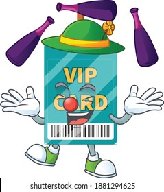 VIP pass card mascot cartoon design playing Juggling on circus. Vector illustration