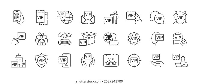 VIP pass icon collection. VIP privilege design. Linear style. Vector icons