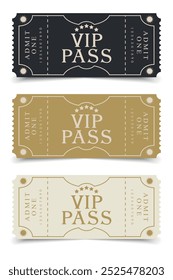 VIP pass in retro design. Set of ticket templates. Vector illustration
