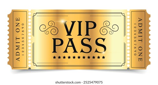 VIP pass template isolated on white background. Suitable for festival, cinema, theater, concert, casino, circus, event tickets. Vector illustration