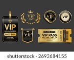 VIP Pass Ticket, Luxury Black and Gold elegant Style Invitation or Event Access Badge and laurel wreaths 