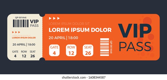 VIP Pass Ticket vector illustration in the flat style. Ticket stub isolated on a background. Event ticket.