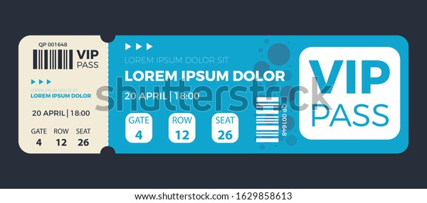 VIP Pass Ticket\
vector illustration in the flat style. Ticket stub isolated on a\
background. Event ticket.