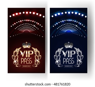 VIP PASSES with stage lights. Vector Illustration