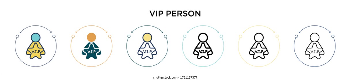 Vip person icon in filled, thin line, outline and stroke style. Vector illustration of two colored and black vip person vector icons designs can be used for mobile, ui, web