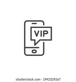 VIP phone message line icon. linear style sign for mobile concept and web design. Smartphone vip call outline vector icon. Symbol, logo illustration. Vector graphics