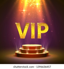 Vip podium with lighting, Stage Podium Scene with for Award Ceremony on red Background. Vector illustration