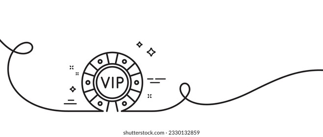 Vip poker chip line icon. Continuous one line with curl. Very important person casino sign. Member club privilege symbol. Vip chip single outline ribbon. Loop curve pattern. Vector