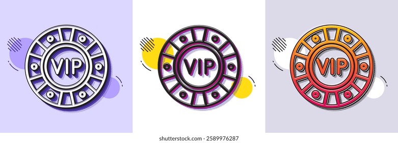 Vip poker chip line icon. Halftone dotted pattern. Gradient icon with grain shadow. Very important person casino sign. Member club privilege symbol. Line vip chip icon. Various designs. Vector