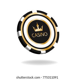 VIP Poker Luxury Black And Gold Chip Vector Casino Logo Concept. Royal Poker Club Casino Emblem With Crown On White Background.