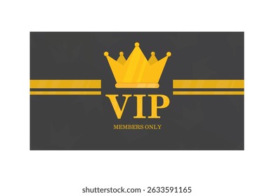 VIP premium card black color with golden crown and other elements. Luxury design. Members only. Premium quality, exclusive. Mockup template isolated on white background. flat vector illustration
