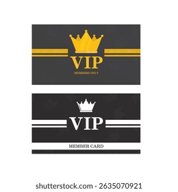 VIP premium card black color with golden crown and other elements. Card silhouette. Luxury design. Premium quality, exclusive. Mockup template isolated on white background. flat vector illustration