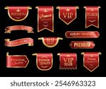 VIP and premium emblem red and gold isolated on gray background 