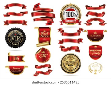 VIP and premium emblem red and gold isolated on white background 