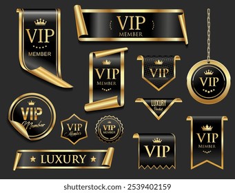 VIP premium y signo exclusivo y corona aislada sobre fondo negro