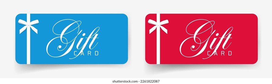 VIP premium gift card coupon template design vector red blue with white bow ribbon, giftcard discount bonus voucher certificate modern graphics illustration image