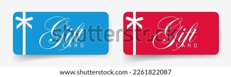 VIP premium gift card coupon template design vector red blue with white bow ribbon, giftcard discount bonus voucher certificate modern graphics illustration image