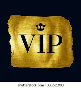 VIP premium letters with royal crown on golden paint brush stroke illustration. Good for party invitation poster card flyer design.