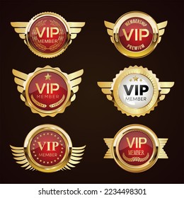 Vip premium membership golden badge on white background 