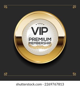 Vip premium membership golden badge on black background