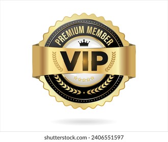 VIP premium membership golden badge on white background